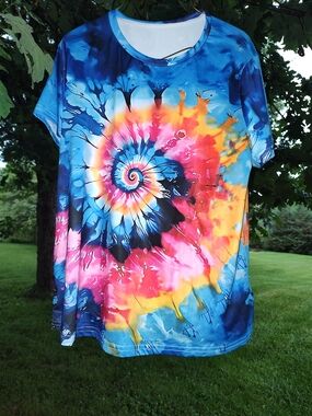 Rainbow Tie-Dye Short Sleeve Silky Tee - Blue, Pink, Orange, Yellow
